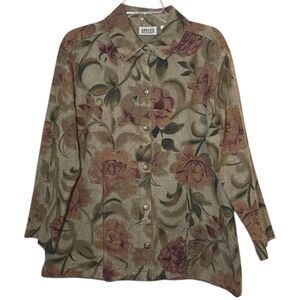 VTG CHICO'S DESIGN Size 2 Shacket Embroidered Tapestry Blanket Green Floral Boho